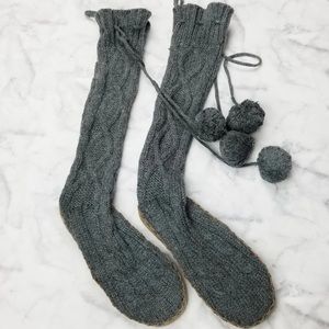 PINK sweater booties grey cable knit